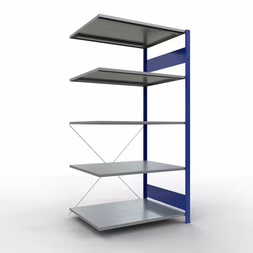 Une autre vue de l'article Étagère rapportée, étagère, système enfichable MULTIplus150, 2000 x 1000 x 800 mm, 5 étagères, traverse, RAL 5010/galvanisé de la catégorie système enfichable