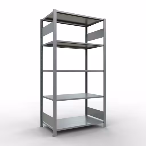 Ripiano base, ripiano, sistema a innesto MULTIplus150, 2000 x 1000 x 600 mm (AxLxP), 5 ripiani, barre longitudinali, zincato, ripiano base, articolo n. 12760-LR