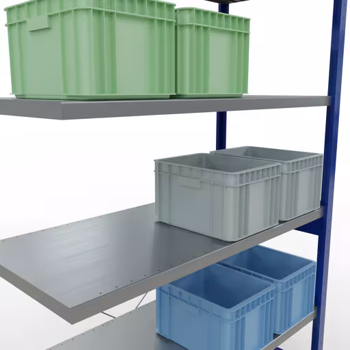 Image du produit n° 13 de l'article Rayonnage complémentaire, rayonnage à étagères, système enfichable MULTIplus250, 2500 x 1300 x 600 mm, 6 étagères, traverse, RAL 5010 bleu gentiane/galvanisé Figure n° 13 de l'article étagère complémentaire, étagère à étagères, système enfichable MULTIplus250, 2500 x 1300 x 600 mm, 6 étagères, RAL 5010 bleu gentiane/galvanisé du groupe de produits système enfichable de la marque Schulte Lagertechnik