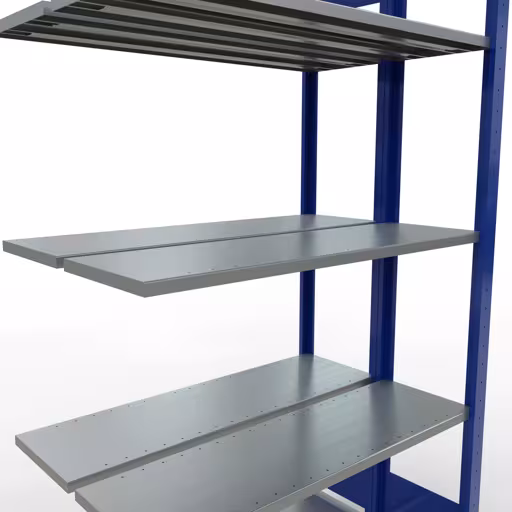 Rayonnage supplémentaire, rayonnage double, système d'étagères MULTIplus150, 2000 x 1000 x (2x300) mm (HxLxP), 2x5 tablettes, barres de longueur, RAL 5010 bleu gentiane avec la référence réf. 33135-B Étagère supplémentaire, étagère double, système d'étagères MULTIplus150, 2000 x 1000 x (2x300) mm, 2x5 étagères, RAL 5010 bleu gentiane de Schulte Lagertechnik de la catégorie étagères