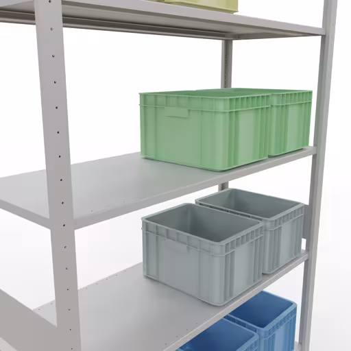 Étagère de base, étagère, système enfichable MULTIplus150, 3000 x 1300 x 500 mm, 7 étagères, barres de longueur, RAL 7035 gris clair avec le GTIN 4004514293046 Étagère de base, étagère, système enfichable MULTIplus150, 3000 x 1300 x 500 mm, 7 étagères, gris clair RAL 7035 de Schulte Lagertechnik avec le réf. 32652-130-LR