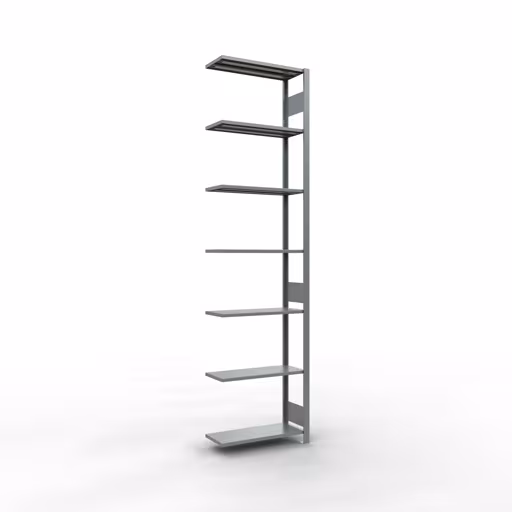 Scaffale aggiuntivo, scaffale a scaffale, sistema a innesto MULTIplus150, 3000 x 750 x 300 mm (AxLxP), 7 ripiani, barre longitudinali, zincato, ripiano aggiuntivo, articolo n. 12737-75-LR