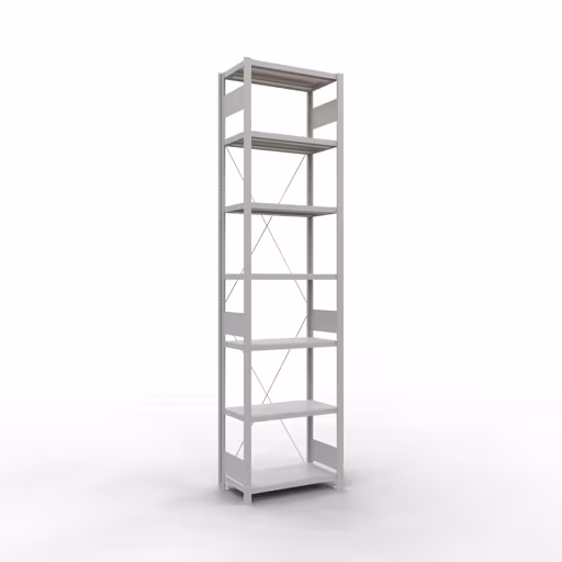 Figura n. 15 dell'articolo scaffale base, sistema a innesto per scaffale MULTIplus250, 3000 x 750 x 400 mm (AxLxP), 7 ripiani, traversa, RAL 7035 grigio chiaro del gruppo di prodotti sistema a innesto della marca Schulte Lagertechnik