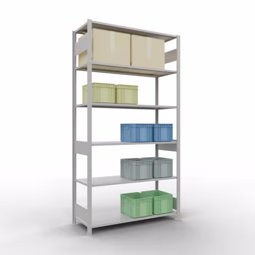 Image supplémentaire de l'article Étagère de base, étagère, système enfichable MULTIplus150, 2500 x 1300 x 500 mm, 6 étagères, barres de longueur, RAL 7035 gris clair Représentation supplémentaire de l'article étagère de base, étagère à étagères, système enfichable MULTIplus150, 2500 x 1300 x 500 mm, 6 étagères, gris clair RAL 7035 à partir de l'étagère de base