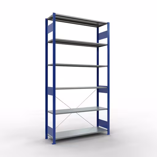 Étagère de base, étagère à étagères, système enfichable MULTIplus150, 2500 x 1300 x 400 mm, 6 étagères, RAL 5010 bleu gentiane/galvanisé de Schulte Lagertechnik avec le numéro d'article. 12741-130-B