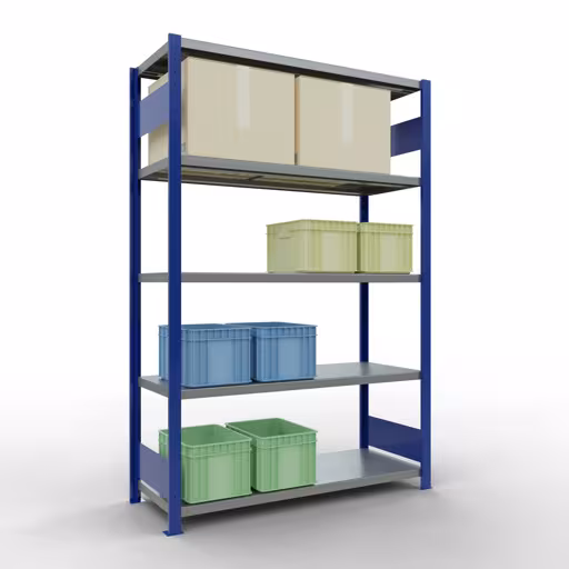 Figura n. 9 dell'articolo scaffale base, scaffale, sistema a innesto MULTIplus250, 2000 x 1300 x 500 mm (AxLxP), 5 ripiani, barre longitudinali, RAL 5010 blu genziana/zincato del gruppo di prodotti sistema a innesto della marca Schulte Lagertechnik