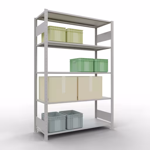 Étagère de base, étagère à étagères, système enfichable MULTIplus150, 2000 x 1300 x 500 mm, 5 étagères, gris clair RAL 7035 de Schulte Lagertechnik avec le numéro d'article. 32650-130-LR