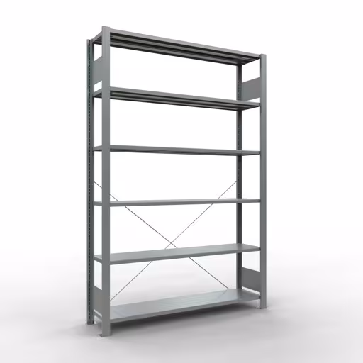 , étagère de bureau, système enfichable MULTIplus85, 2000 x 1300 x 300 mm, 6 étagères, traverse, galvanisée, sans barre d'arrêt de Schulte Lagertechnik de la gamme d'étagères de bureau