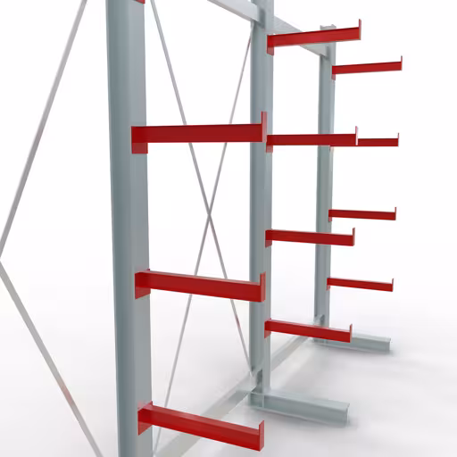 Scaffale completo K 3000, unilaterale, 2500 x 3900 x 500 mm, RAL 7001 / RAL 3000, 5 livelli di stoccaggio della categoria K3000 per merci medio-pesanti con GTIN 4058255001347 Scaffale completo K 3000, unilaterale, 2500 x 3900 x 500 mm, RAL 7001 / RAL 3000, 5 livelli di stoccaggio della marca Schulte Lagertechnik dal programma di scaffalature cantilever