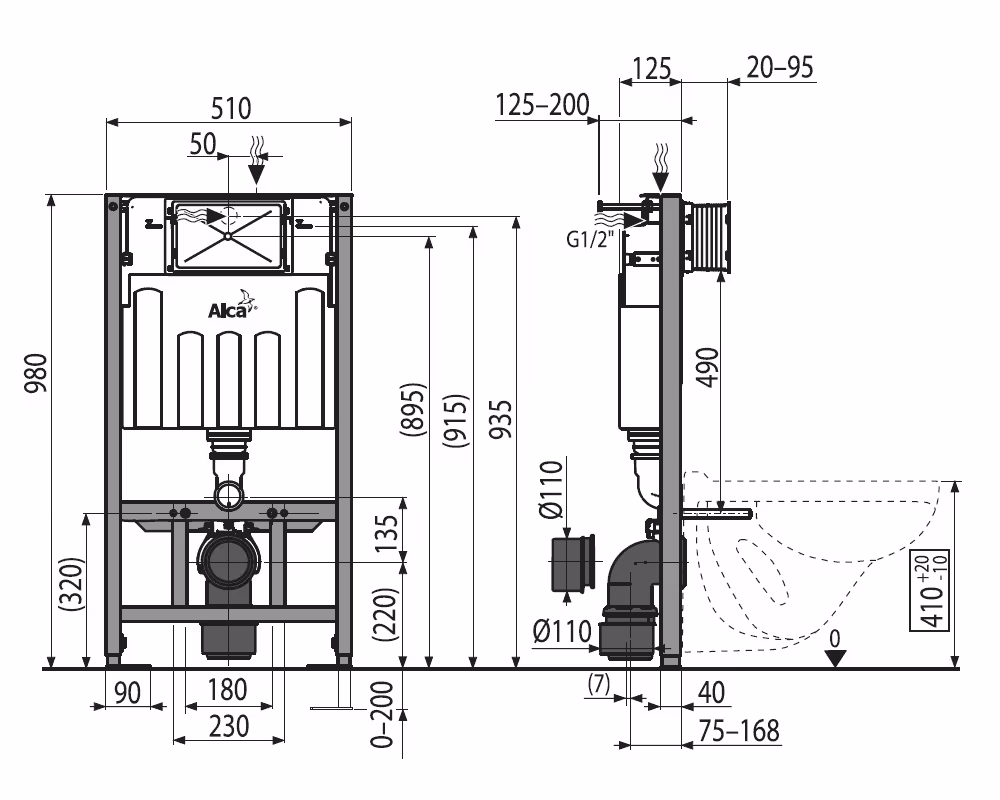 AlcaPlast AM101 WC Montageelement | Unterputz Spülkasten zur Wandmontage von der Marke AlcaPlast aus der Kategorie Montagematerial Sanitärkeramik