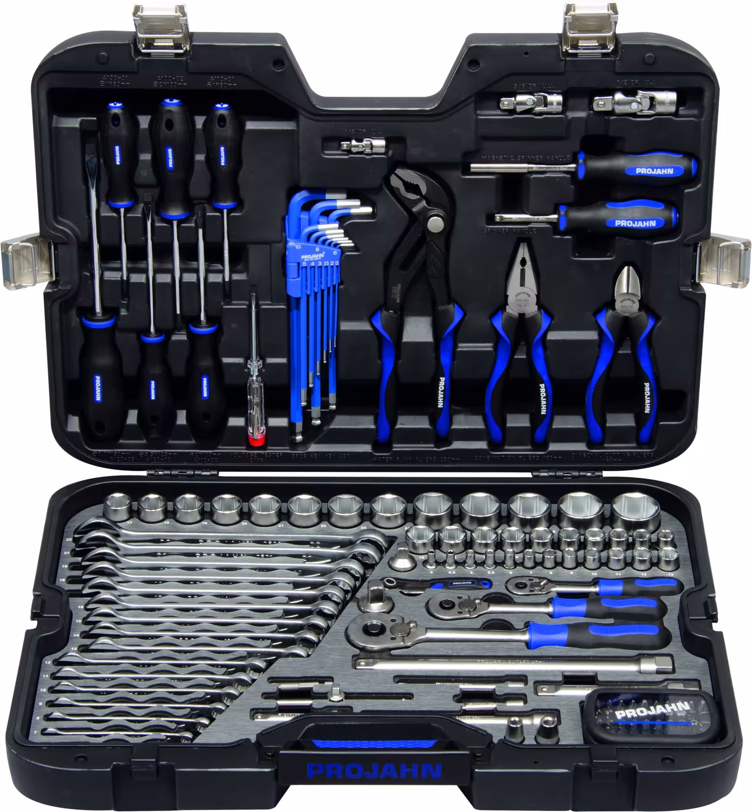 1/4" pouce + 3/8" pouce + 1/2" pouce PROJAHN mallette à outils universelle professionnelle 122 pièces, jeux de clés à douille et pièces détachées, article n° 39048201