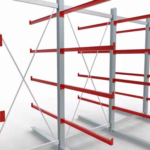 Figura n. 10 dell'articolo Scaffale completo K 6000, bilaterale, 3000 x 4500 x 2x 1250 mm, RAL 7001 / RAL 3000, 5 livelli di stoccaggio del gruppo di prodotti scaffalature cantilever della marca Schulte Lagertechnik