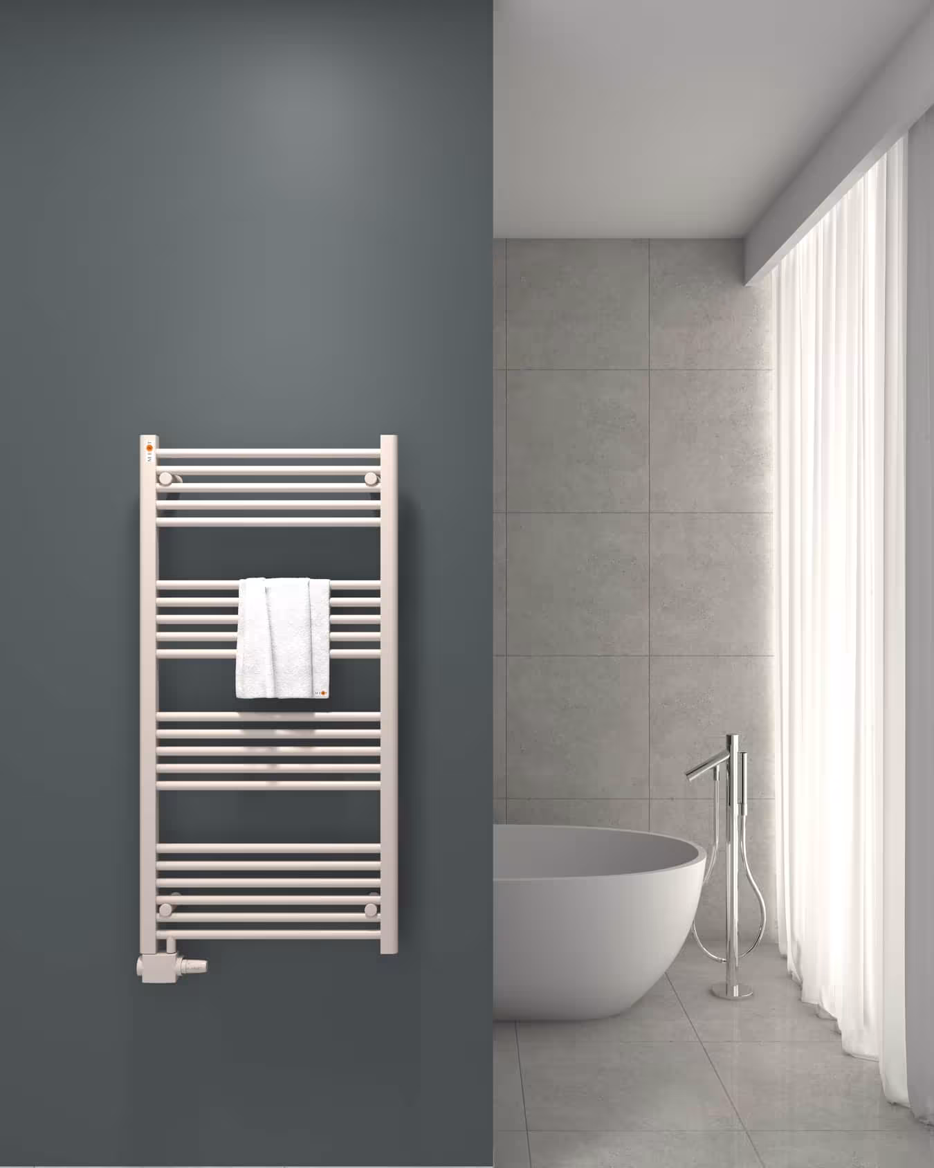 Radiatore di ricambio da bagno MERT bianco dritto, attacco centrale sfalsato in basso a sinistra o a destra, radiatore di ricambio, articolo n. 1-60x120-AU-50