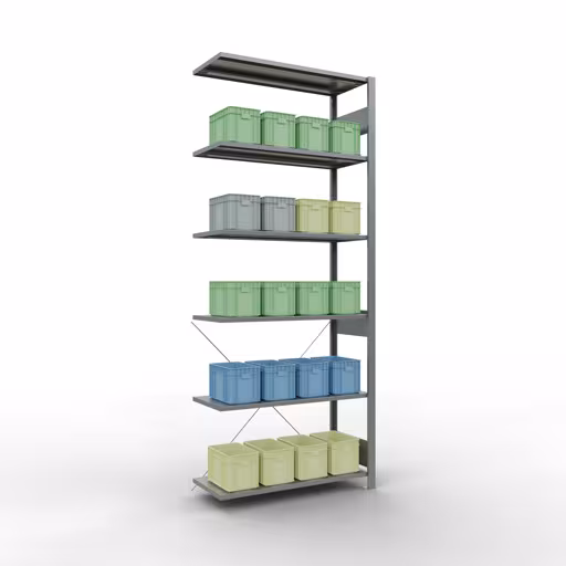 Figura n. 10 dell'articolo scaffale aggiuntivo, scaffale a scaffale, sistema a innesto MULTIplus150, 2500 x 1000 x 400 mm (AxLxP), 6 ripiani, traversa, zincato del gruppo di prodotti sistema a innesto della marca Schulte Lagertechnik