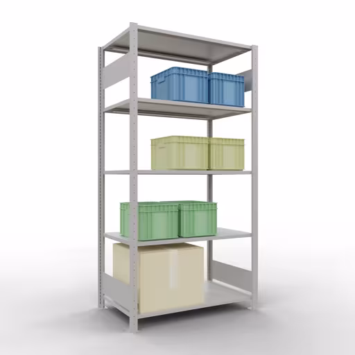 Image du produit n° 13 de l'article étagère de base, étagère, système enfichable MULTIplus85, 2000 x 1000 x 600 mm (HxLxP), 5 étagères, barres de longueur, RAL 7035 gris clair Figure n° 13 de l'article étagère de base, système d'étagères enfichables MULTIplus85, 2000 x 1000 x 600 mm, 5 étagères, gris clair RAL 7035 du groupe de produits système enfichable de la marque Schulte Lagertechnik