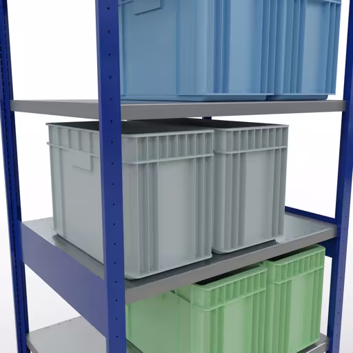 Figura n. 15 dell'articolo scaffale base, scaffale, sistema a innesto MULTIplus330, 2500 x 1000 x 800 mm (AxLxP), 6 ripiani, traversa, RAL 5010 blu genziana/zincato del gruppo di prodotti sistema a innesto della marca Schulte Lagertechnik
