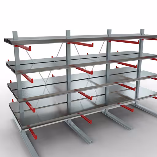 Scaffale completo K 6000, bifacciale, 3000 x 4500 x 2x 1250 mm, RAL 7001 / RAL 3000, 5 livelli di stoccaggio della marca Schulte Lagertechnik dal programma di scaffalature cantilever