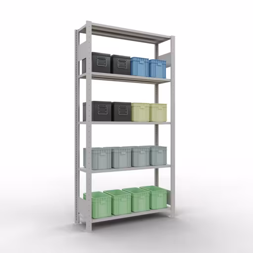 Grundregal, Fachbodenregal Stecksystem MULTIplus150, 2000 x 1000 x 300 mm (HxBxT), 5 Fachböden, Längenriegel, RAL 7035 lichtgrau aus der Kategorie Grundregal mit der GTIN 4004514292537 Grundregal, Fachbodenregal Stecksystem MULTIplus150, 2000 x 1000 x 300 mm (HxBxT), 5 Fachböden, Längenriegel, RAL 7035 lichtgrau von der Marke Schulte Lagertechnik aus der Produktreihe Stecksystem