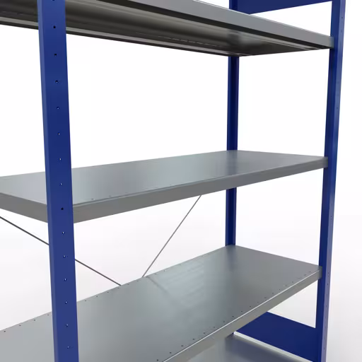 Étagère de base, étagère, système enfichable MULTIplus250, 2000 x 1300 x 500 mm, 5 étagères, traverse, RAL 5010 bleu gentiane/galvanisé de Schulte Lagertechnik de la catégorie système enfichable