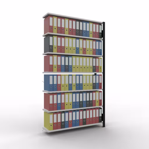 Produktbild Nr 11 des Artikels Anbauregal, Büro-Fachbodenregal Stecksystem MULTIplus85, 2300 x 1300 x 300 mm (HxBxT), 7 Fachböden, Kreuzstrebe, ohne Anschlagleiste, schwarz/lichtgrau Abbildung Nr 11 des Artikels Anbauregal, Büro-Fachbodenregal Stecksystem MULTIplus85, 2300 x 1300 x 300 mm (HxBxT), 7 Fachböden, Kreuzstrebe, ohne Anschlagleiste, schwarz/lichtgrau aus der Produktgruppe Büroregale von der Marke Schulte Lagertechnik