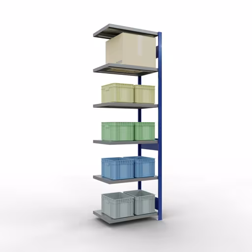 Image du produit n° 15 de l'article Rayonnage complémentaire, rayonnage à étagères, système enfichable MULTIplus250, 2500 x 750 x 500 mm, 6 étagères, barres longitudinales, RAL 5010 bleu gentiane/galvanisé/galvanisé Figure n° 15 de l'article, système d'étagères MULTIplus250, système enfichable, 2500 x 750 x 500 mm, 6 étagères, RAL 5010 bleu gentiane/galvanisé/galvanisé du groupe de produits système enfichable de Schulte Lagertechnik