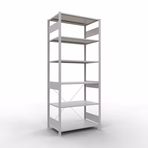 Étagère de base, étagère, système enfichable MULTIplus150, 2500 x 1000 x 600 mm (HxLxP), 6 étagères, traverse, RAL 7035 gris clair de Schulte Lagertechnik Étagère de base, étagère, système enfichable MULTIplus150, 2500 x 1000 x 600 mm (HxLxP), 6 étagères, traverse, gris clair RAL 7035, étagère de base, réf. 32661