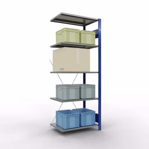 Image supplémentaire de l'article Tablette rapportée, étagère, système enfichable MULTIplus150, 2000 x 750 x 500 mm, 5 tablettes, traverse, RAL 5010 bleu gentiane/galvanisé/galvanisé Image supplémentaire de l'article Étagère supplémentaire, étagère, système enfichable MULTIplus150, 2000 x 750 x 500 mm, 5 étagères, traverse, RAL 5010 bleu gentiane/galvanisé/galvanisé à partir de l'étagère supplémentaire