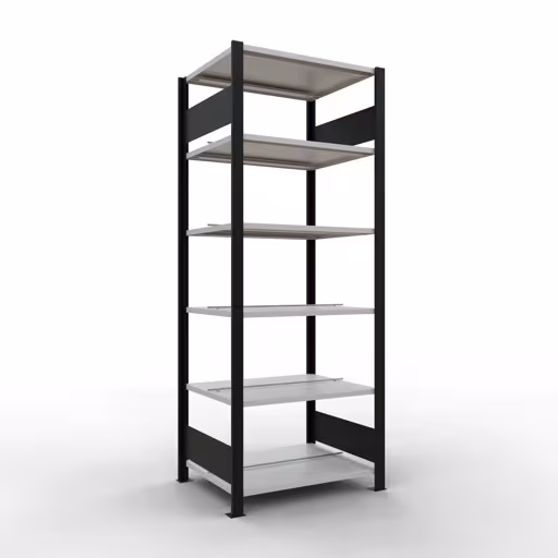 Scaffale base, scaffale per ufficio, sistema a innesto MULTIplus150, 2000 x 750 x 600 mm (AxLxP), 6 ripiani, barre longitudinali, con fermo centrale, nero/grigio chiaro di Schulte Lagertechnik Scaffale Basic, scaffale per ufficio, sistema a innesto MULTIplus150, 2000 x 750 x 600 mm (AxLxP), 6 ripiani, barre longitudinali, con fermo centrale, nero/grigio chiaro, sistema a innesto, articolo n. 36042-S