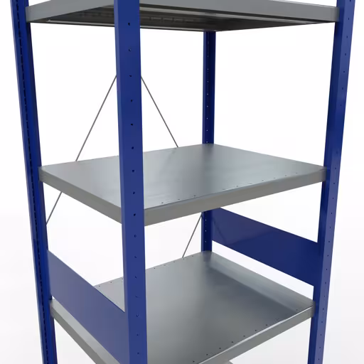 Étagère de base, étagère, système enfichable MULTIplus250, 3000 x 750 x 600 mm, 7 étagères, traverse, RAL 5010 bleu gentiane/galvanisé/galvanisé de la catégorie d'étagères de base avec le GTIN 4004514283665 Étagère de base, étagère, système enfichable MULTIplus250, 3000 x 750 x 600 mm, 7 étagères, RAL 5010 bleu gentiane/galvanisé/galvanisé de Schulte Lagertechnik de la gamme de produits du système enfichable