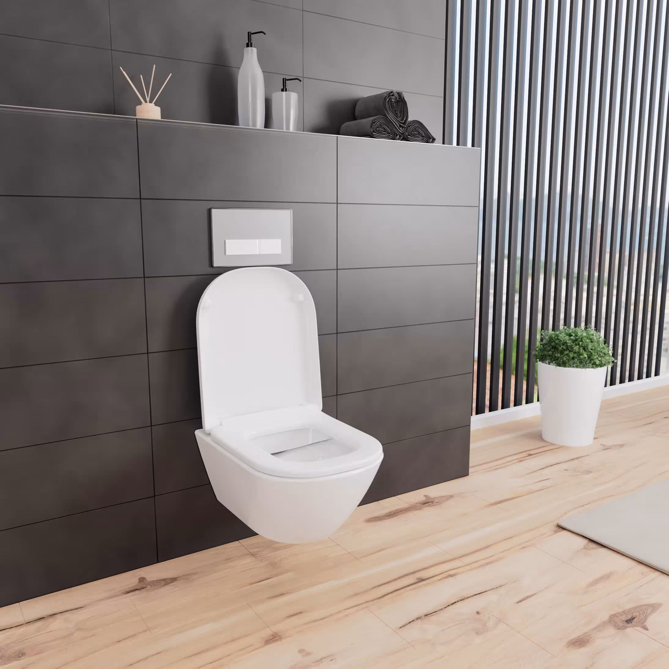 Sedile WC D900 forma a D bianco con chiusura ammortizzata della marca LUVETT dalla linea di prodotti in ceramica per il bagno