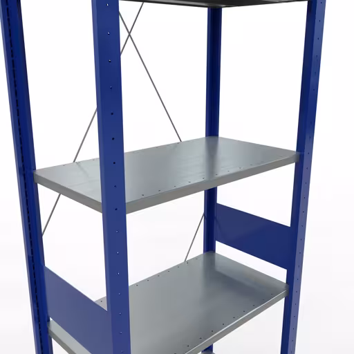 Scaffale base, scaffale, sistema a innesto MULTIplus150, 3000 x 750 x 400 mm (AxLxP), 7 ripiani, traversa, RAL 5010 blu genziana/zincato/zincato di Schulte Lagertechnik della categoria Sistema a innesto