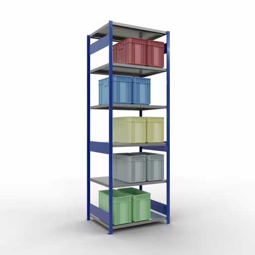 Étagère de base, étagère, système enfichable MULTIplus250, 3000 x 1000 x 800 mm, 7 étagères, RAL 5010 bleu gentiane/galvanisé de Schulte Lagertechnik de la gamme de produits du système enfichable