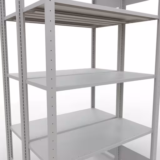 Étagère de base, étagère double, étagère à étagères, système enfichable MULTIplus150, 2000 x 1000 x (2x400) mm (HxLxP), 2x5 étagères, barre de longueur, RAL 7035 gris clair avec le numéro d'article. 33140 Étagère de base, étagère double, système d'étagères MULTIplus150, 2000 x 1000 x (2x400) mm, 2x5 étagères, gris clair RAL 7035 de Schulte Lagertechnik de la catégorie étagères