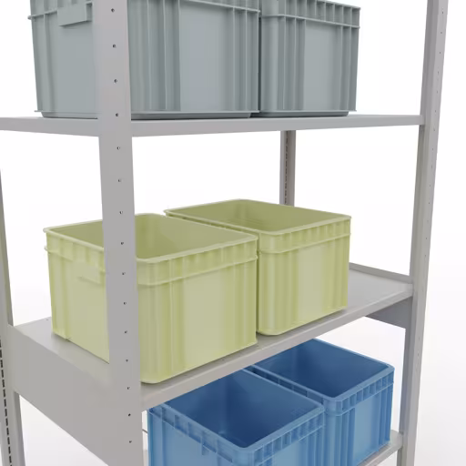 Figura n. 15 dell'articolo scaffale base, scaffale, sistema a innesto MULTIplus150, 2500 x 1000 x 500 mm (AxLxP), 6 ripiani, traversa, RAL 7035 grigio chiaro del gruppo di prodotti sistema a innesto della marca Schulte Lagertechnik