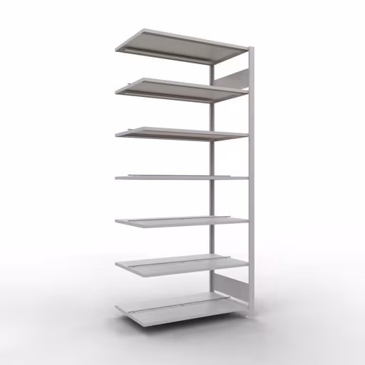 Scaffale aggiuntivo, scaffale per ufficio, sistema a innesto MULTIplus150, 2300 x 1000 x 600 mm (AxLxP), 7 ripiani, barre longitudinali, con fermo centrale, grigio chiaro, sistema a innesto, articolo n. 36052