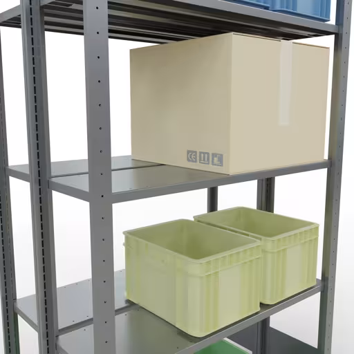 Étagère de base, étagère double, système d'étagères MULTIplus150, 2000 x 1000 x (2x300) mm (HxLxP), 2x5 étagères, barres de longueur, galvanisées de la catégorie étagères doubles avec le GTIN 4004514261823 Étagère de base, étagère double, système d'étagères MULTIplus150, 2000 x 1000 x (2x300) mm, 2x5 étagères, galvanisé de la marque Schulte Lagertechnik de la gamme d'étagères