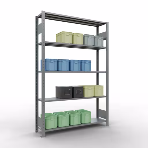 Scaffale base, scaffale, sistema a innesto MULTIplus150, 2000 x 1300 x 300 mm (AxLxP), 5 ripiani, barre longitudinali, zincato della marca Schulte Lagertechnik della gamma dei sistemi a innesto