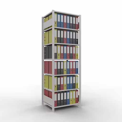Étagère de base, étagère de bureau, système enfichable MULTIplus150, 2300 x 750 x 600 mm (HxLxP), 7 étagères, avec butée centrale, gris clair de Schulte Lagertechnik avec le réf. 36048