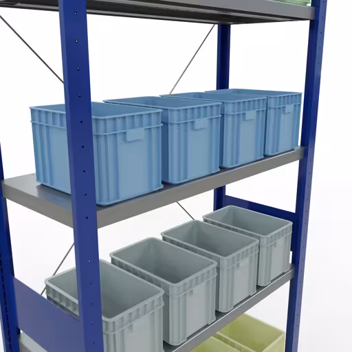Immagine del prodotto n. 8 dell'articolo scaffale base, scaffale, sistema a innesto MULTIplus250, 3000 x 1000 x 400 mm, 7 ripiani, RAL 5010 blu genziana/zincato dalla gamma di prodotti del sistema a innesto della marca Schulte Lagertechnik