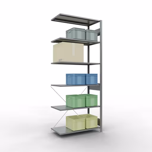 Figura n. 15 dell'articolo scaffale aggiuntivo, scaffale a scaffale, sistema a innesto MULTIplus150, 2500 x 1000 x 500 mm (AxLxP), 6 ripiani, traversa, zincato del gruppo di prodotti sistema a innesto della marca Schulte Lagertechnik