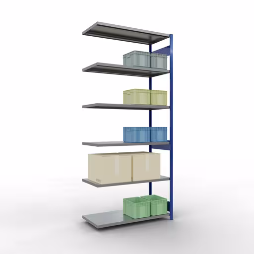 Figure n° 12 de l'article, système d'étagères MULTIplus250, système enfichable, 3000 x 1300 x 600 mm, 7 étagères, RAL 5010 bleu gentiane/galvanisé du groupe de produits système enfichable de Schulte Lagertechnik