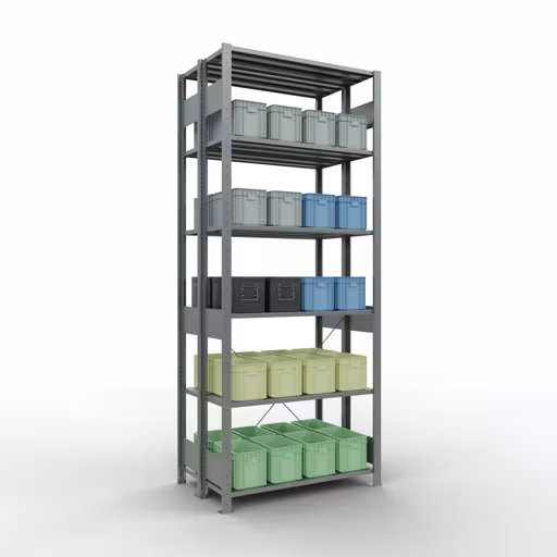 Figura n. 12 dell'articolo scaffale base, scaffale doppio, sistema a innesto per scaffali MULTIplus150, 2500 x 1000 x (2x300) mm (AxLxP), 2x6 ripiani, traversa, zincato dal gruppo di prodotti scaffali della marca Schulte Lagertechnik