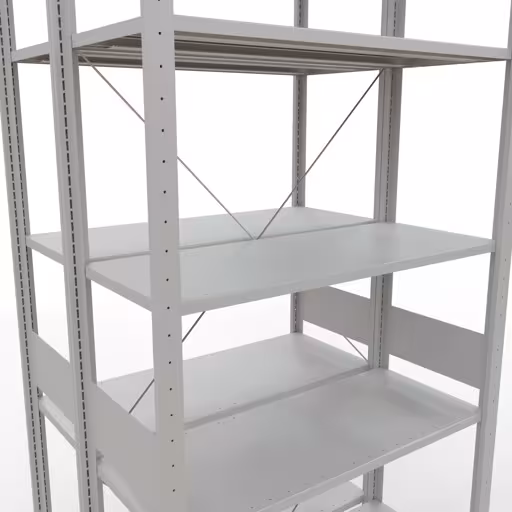 Étagère de base, étagère double, système d'étagères MULTIplus150, 3000 x 1000 x (2x800) mm, 2x7 étagères, traverse, RAL 7035 gris clair de la catégorie étagères doubles avec le GTIN 4058255035199 Étagère de base, étagère double, système d'étagères MULTIplus150, 3000 x 1000 x (2x800) mm, 2x7 étagères, gris clair RAL 7035 de Schulte Lagertechnik de la gamme d'étagères