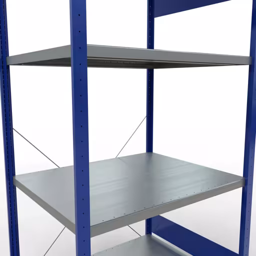 Figura n. 7 dell'articolo scaffale base, scaffale, sistema a innesto MULTIplus330, 2000 x 1000 x 800 mm (AxLxP), 5 ripiani, traversa, RAL 5010 blu genziana/zincato del gruppo di prodotti sistema a innesto della marca Schulte Lagertechnik