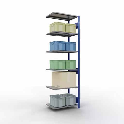 Rayonnage supplémentaire, rayonnage à étagères, système enfichable MULTIplus150, 2500 x 750 x 500 mm, 6 étagères, RAL 5010 bleu gentiane/galvanisé/galvanisé de Schulte Lagertechnik avec le numéro d'article. 12756-75-LR-B