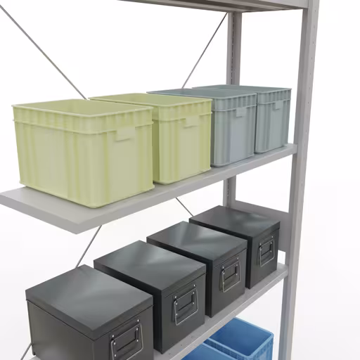 Ripiano aggiuntivo, ripiano angolare (campo C) 3000 x 1000 x 300, 7 ripiani, traversa, RAL 7035 grigio chiaro della categoria ripiani angolari con GTIN 4004514241429 Ripiano aggiuntivo, ripiano angolare (campo C) 3000 x 1000 x 300, 7 ripiani, traversa, RAL 7035 grigio chiaro della marca Schulte Lagertechnik dalla gamma di prodotti Scaffali