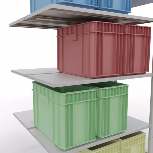 Une autre vue de l'article Tablette supplémentaire, tablette double, système d'étagères enfichables MULTIplus150, 2000 x 1000 x (2x500) mm (HxLxP), 2x5 tablettes, barres de longueur, RAL 7035 gris clair Une autre vue de l'article Étagère rapportée, étagère double, système d'étagère enfichable MULTIplus150, 2000 x 1000 x (2x500) mm, 2x5 étagères, RAL 7035 gris clair de la catégorie étagères