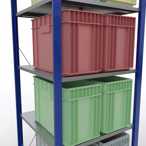 Scaffale base, scaffale, sistema a innesto MULTIplus150, 2000 x 750 x 800 mm (AxLxP), 5 ripiani, traversa, RAL 5010 blu genziana/zincato/zincato con l'articolo n. 12780-75-B Scaffale base, scaffale, sistema a innesto MULTIplus150, 2000 x 750 x 800 mm (AxLxP), 5 ripiani, traversa, RAL 5010 blu genziana/zincato/zincato di Schulte Lagertechnik della categoria Sistema a innesto