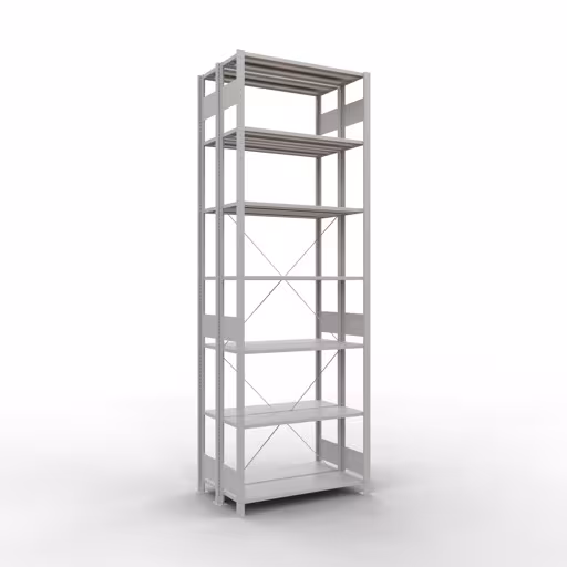 Scaffale base, scaffale doppio, sistema di scaffali MULTIplus150, 3000 x 1000 x (2x600) mm (AxLxP), 2x7 ripiani, traversa, RAL 7035 grigio chiaro della marca Schulte Lagertechnik dal programma scaffali