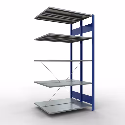 Immagine aggiuntiva dell'articolo Ripiano aggiuntivo, ripiano doppio, sistema a innesto per ripiano MULTIplus150, 2000 x 1000 x (2x400) mm (AxLxP), 2x5 ripiani, traversa, RAL 5010 blu genziana da ripiani doppi
